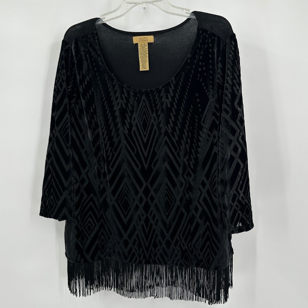 Womens Boho Art Deco Flapper Top Size XL Fringe Burnout Velvet Goth Whimsigoth